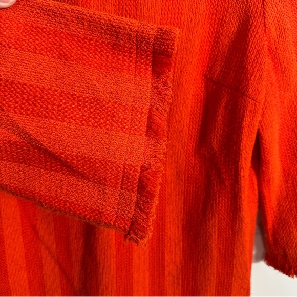 Trina Turk orange striped top, 3/4 slv, size medium, fringe, nubby, fall - Picture 3 of 9